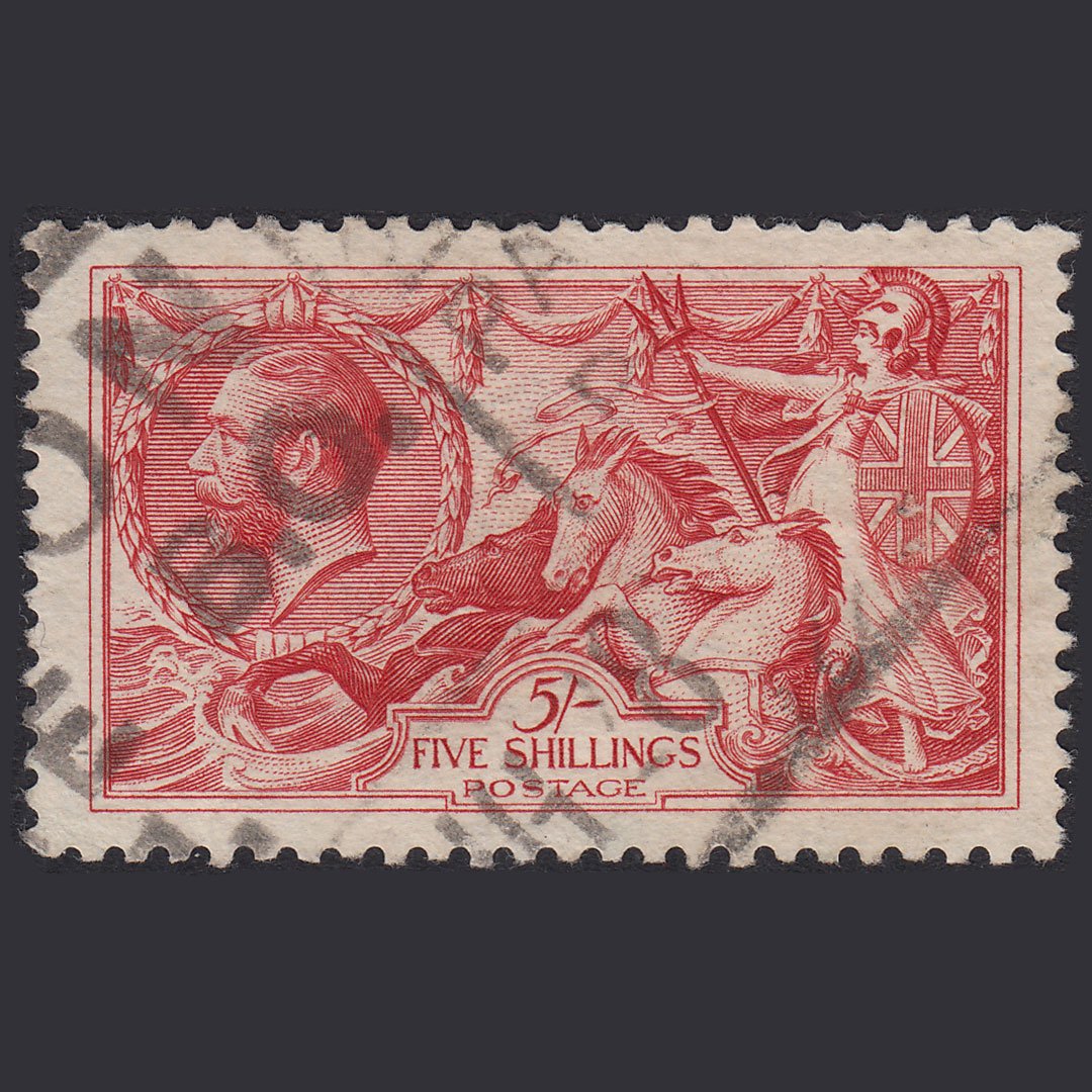 GB KG5 1918 5/- Rose-Red Seahorses SG416-N68(2) FU Light Cancel