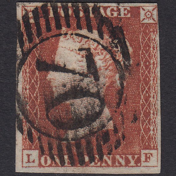 GB QV 1841 1d Plate 47 SG8-B1(1) Blue Head LF FU 4 Margins London D&S 70