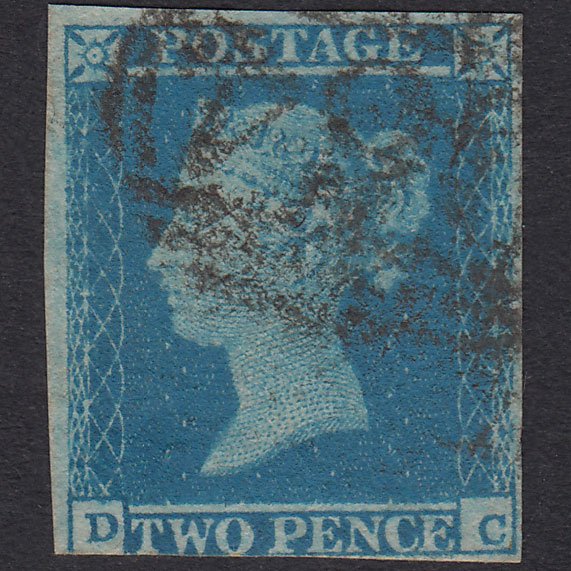 GB QV 1841 2d Pale Blue Plate 4 SG13-E1(1) DC GU 3 Margins