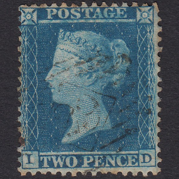 GB QV 1855 2d Blue Plate 5 SG23A-F3 ID GU Light Cancel