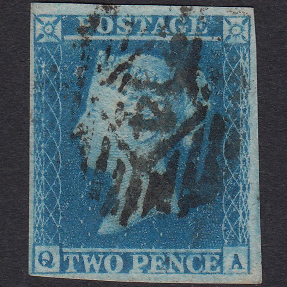 GB QV 1841 2d Blue Plate 4 SG14-E1(2) QA GU 4 Margins London IS 14