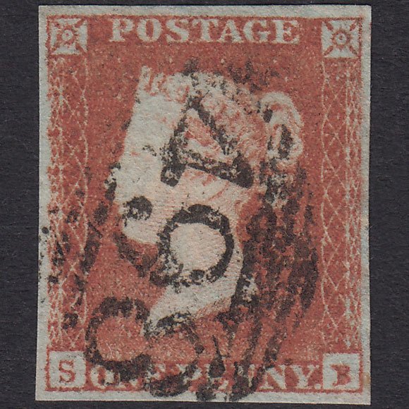 GB QV 1841 1d Red-Brown Plate 91 SG8-B1(1) SB FU 4 Margins Manchester 498