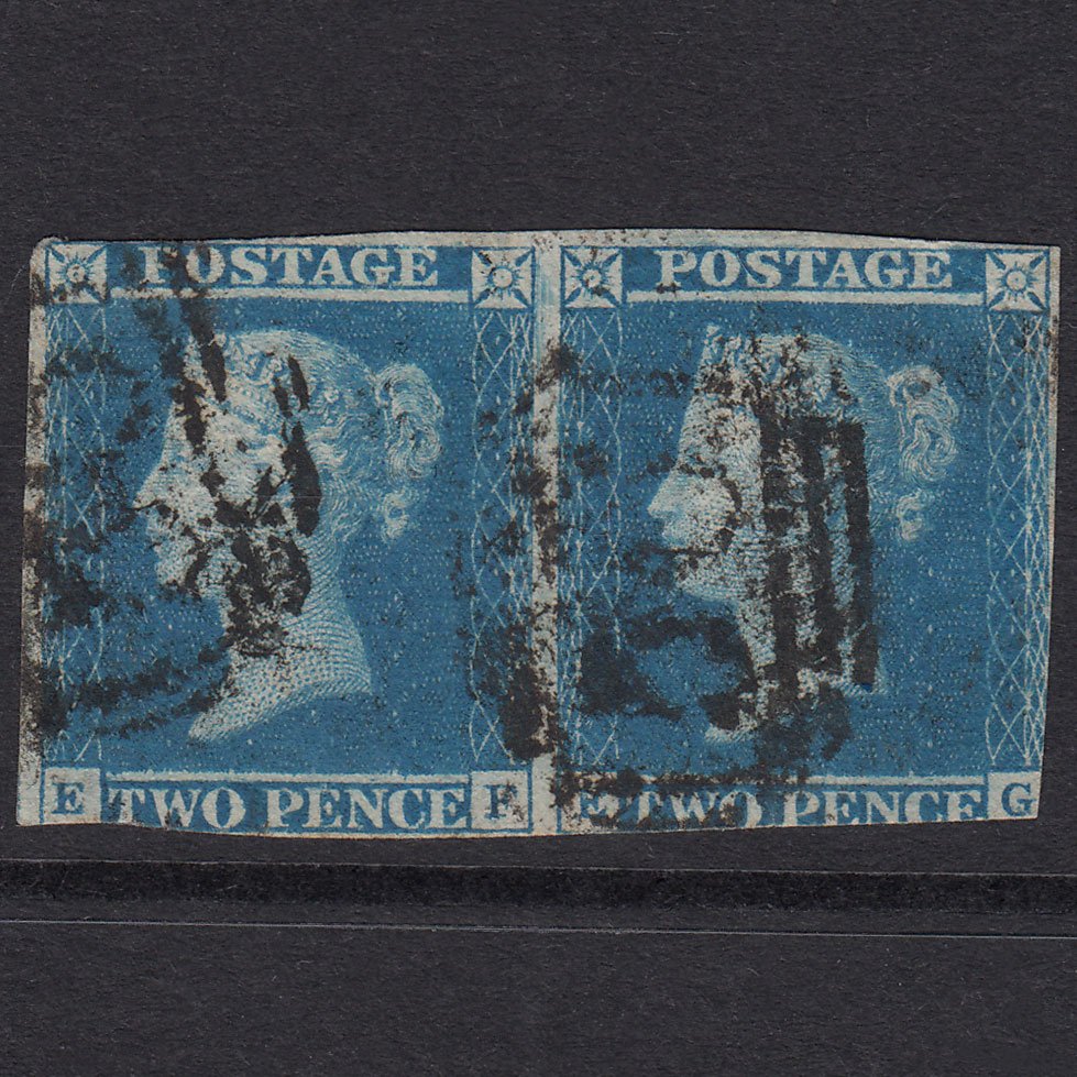 GB QV 1841 2d Blue Plate 3 SG14-E1(2) Blue Head EF-EG GU Pair