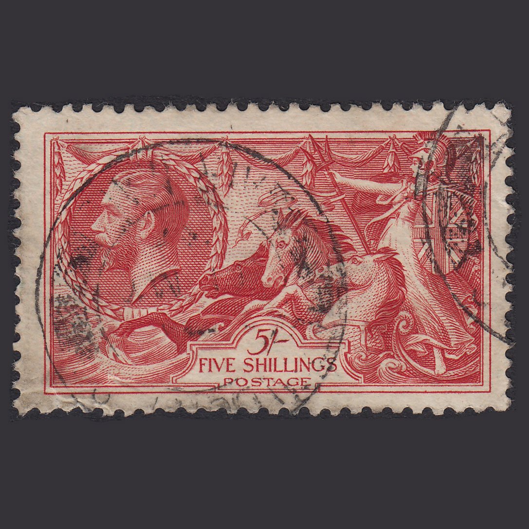 GB KG5 1934 5/- Bright Rose-Red Seahorses SG451-N74 FU CDS