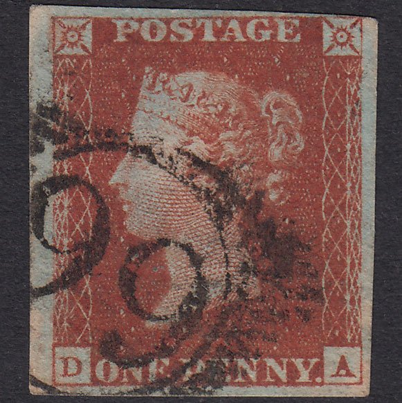 GB QV 1841 1d Red-Brown Plate 53 SG8-B1(1) DA FU 4 Margins London D&S 66