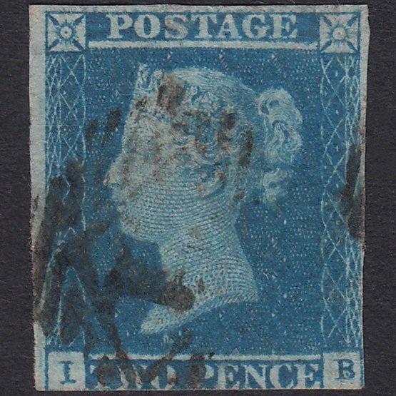 GB QV 1841 2d Blue Plate 3 SG14-E1(2) IB GU London IS Cancel