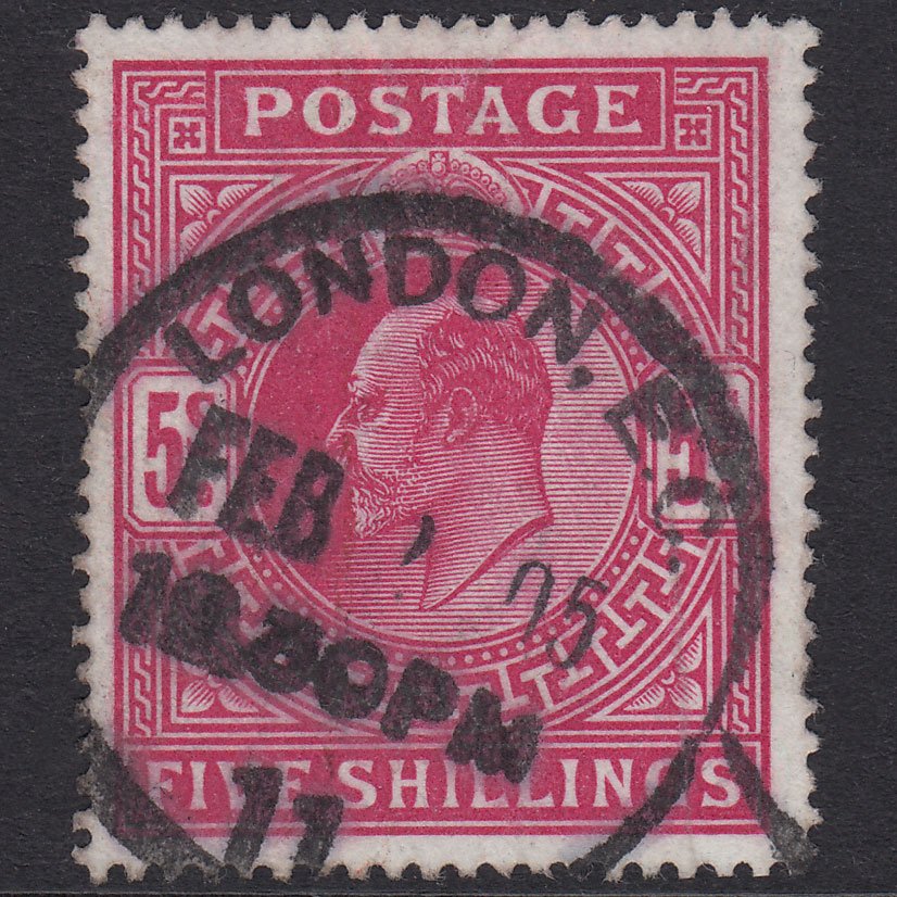 GB KE7 1902 5/- Brt Carmine SG263-M51(1) FU London CDS