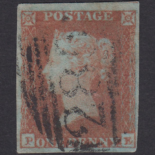 GB QV 1841 1d Red-Brown Plate 108 SG8-B1(1) PE GU 4 Margins Exeter 285
