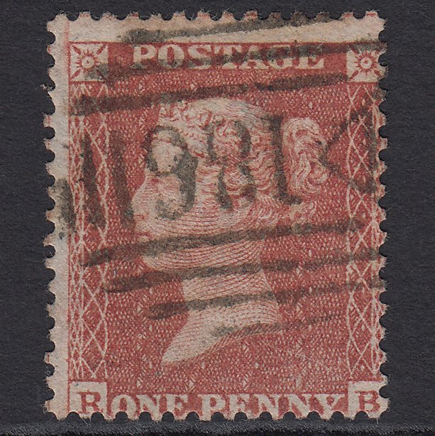 GB QV 1855 1d Red-brown (Plate 7) SGC6(1) RB FU Dublin 186 Spoon Misperf