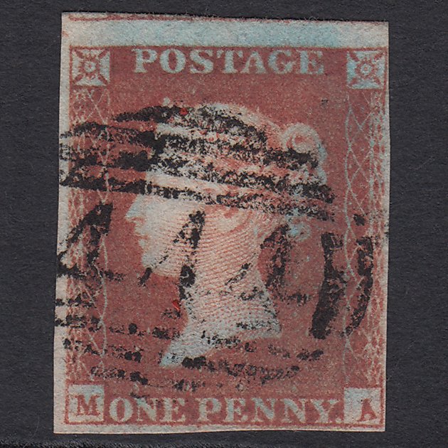 GB QV 1841 1d Red-brown (Plate 96) SG8-B1(1) MA FU 4 Margins Leamington 444