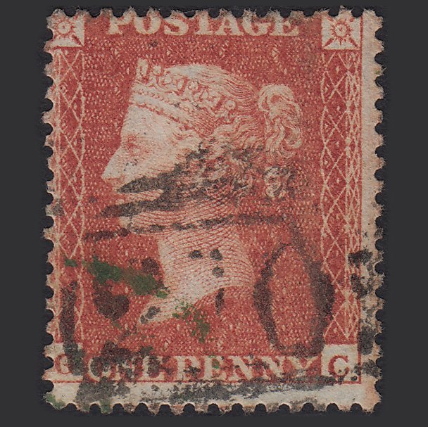 GB QV 1855 1d (Plate 4) SG24-C3(1) GC FU Colchester 210 & Green Cancel Misperf
