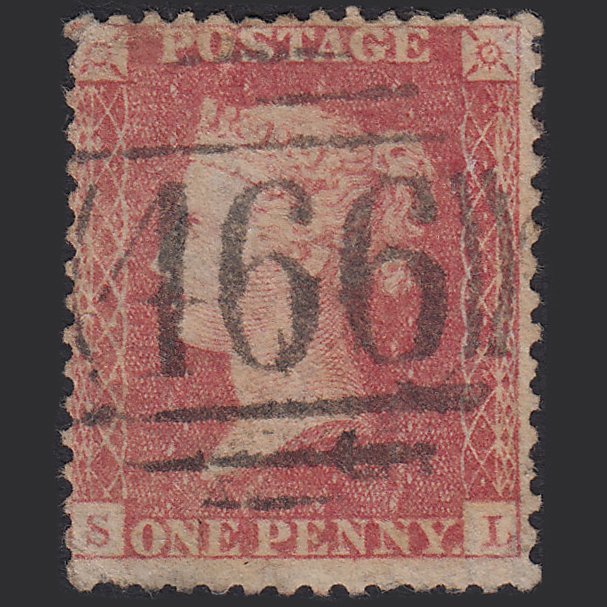 GB QV 1857 1d Rose-red (Plate 47) SG40-C10(1) SL GU Liverpool 466