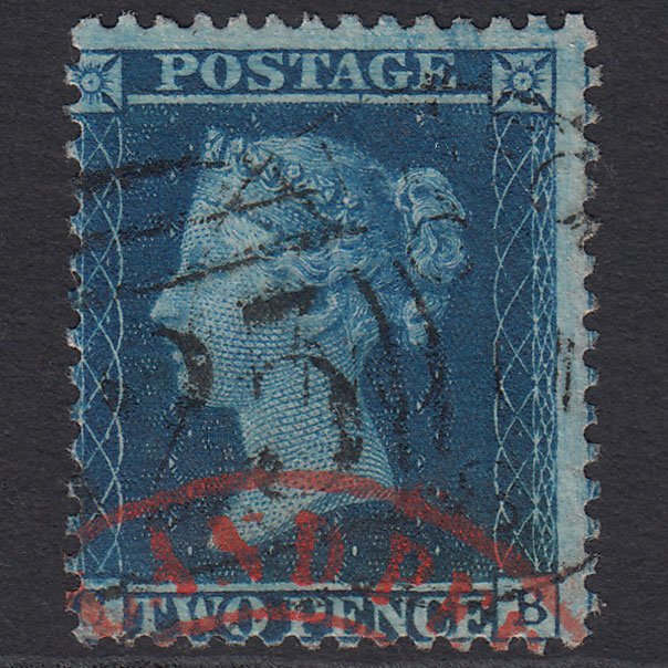 GB QV 1857 2d Blue (Plate 6) SG35-F7 CB FU Red England Cancel