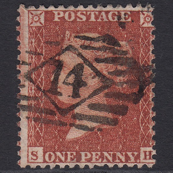 GB QV 1855 1d (Plate 11) SGC6(1) Ivory Head SH VFU London IS 14 Misperf