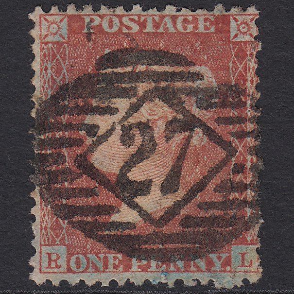 GB QV 1856 1d Red-brown (Plate 38) SG29-C8(1) RL GU London IS 27
