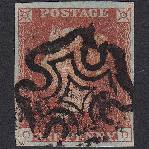 GB QV 1841 1d Red-brown (Plate 22) SG8-B1(1) OD FU 4 Margins Maltese Cross