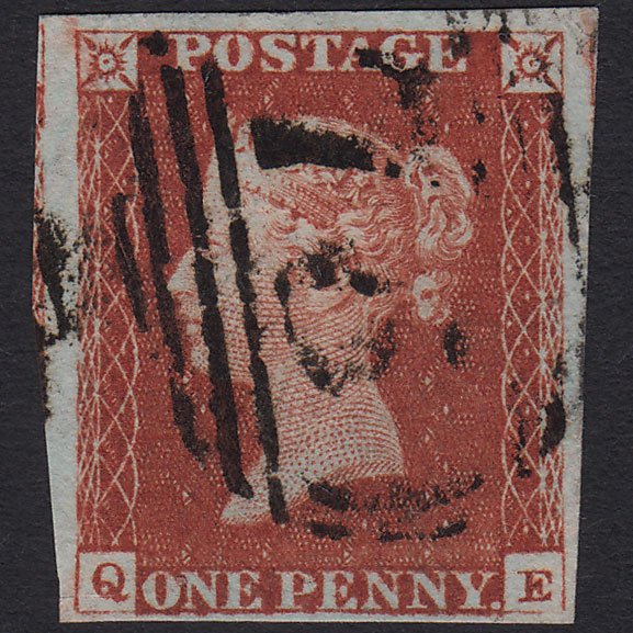 GB QV 1841 1d Deep Red-brown (Plate 64) SG10-B1(4) QE FU 4M Birmingham 75