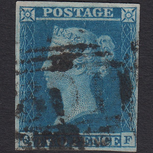 GB QV 1841 2d Blue (Plate 3) SG14-E1(2) QF FU 4 Margins Faversham 301