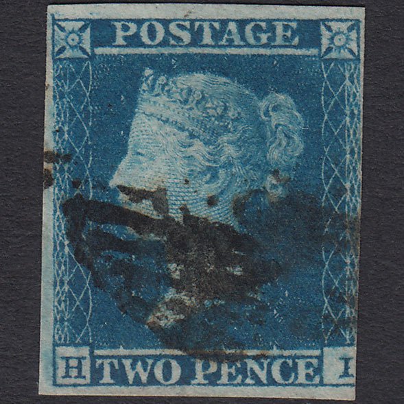 GB QV 1841 2d Blue (Plate 4) SG14-E1(2) HI GU 3 Margins