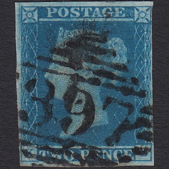 GB QV 1841 2d Blue (Plate 3) SG14-E1(2) GUideline KB FU 4M Roscrea 397