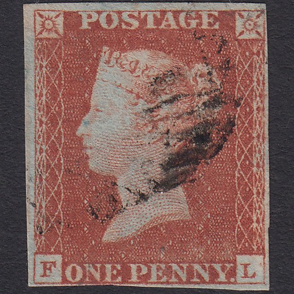 GB QV 1841 1d Red-brown (Plate 52) SG8-B1(1) FL FU 4 Margins Light Cancel