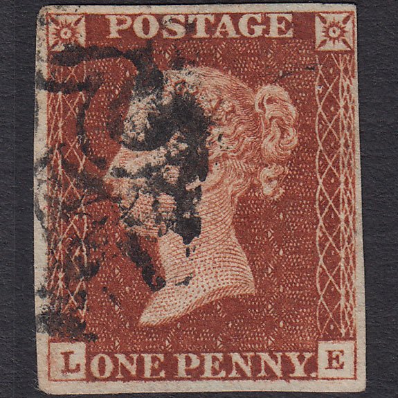 GB QV 1841 1d Deep Red-brown (Plate 18) SG10-B1(4) LE VFU 4 Margins MX