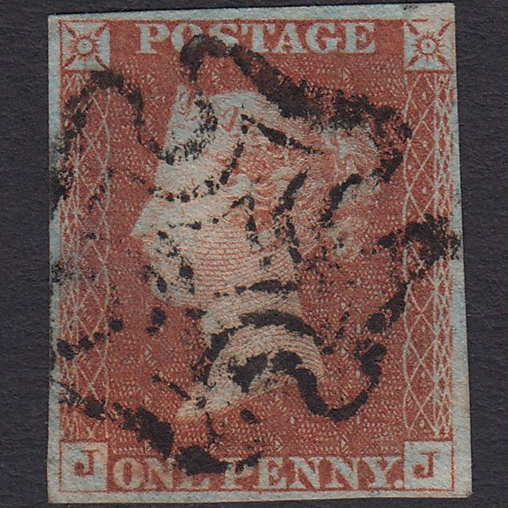 GB QV 1841 1d Red-brown (Plate 25) SG8-B1(1) JJ GU 4 Margins Maltese Cross