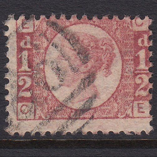 GB QV 1870 1/2d Rose (Plate 10) SG49-G4 CE FU Misperf