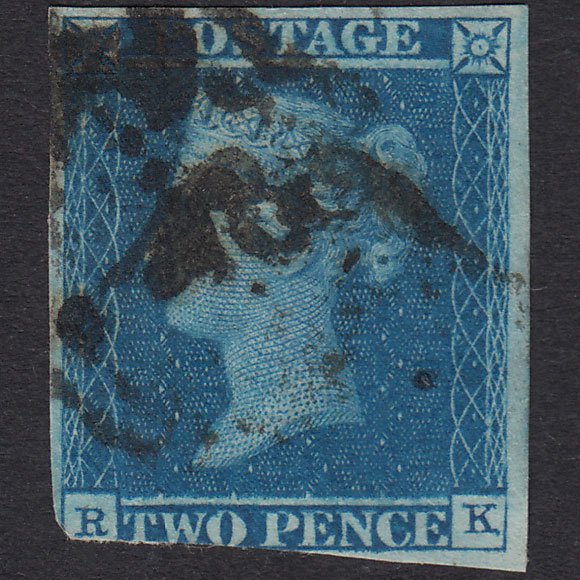 GB QV 1841 2d Blue Plate 3 SG14-E1(2) RK GU Maltese Cross
