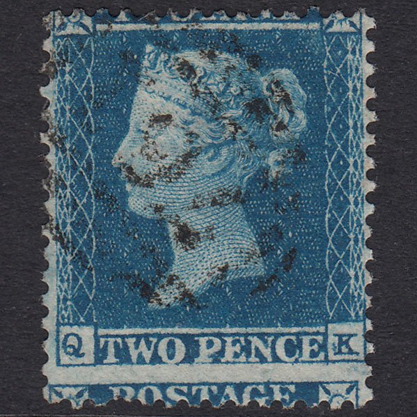 GB QV 1855 2d Blue Plate 4 SG23-F2 QK GU Sunderland 761 Large Misperf