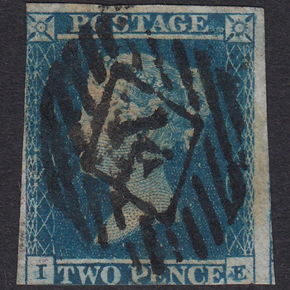 GB QV 1841 2d Blue Plate 4 SG14-E1(2) Ivory Head IE GU London IS 14