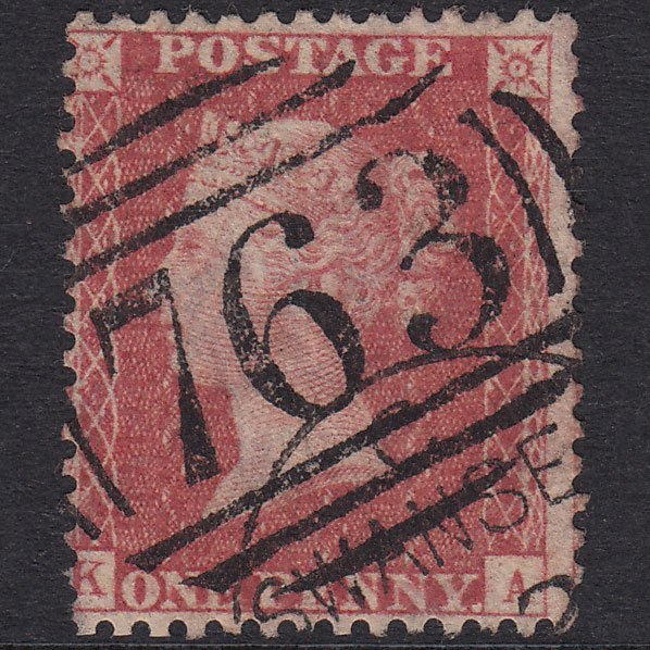 GB QV 1857 1d Rose-Red Plate 66 SG40-C10(1) KA FU Swansea 763