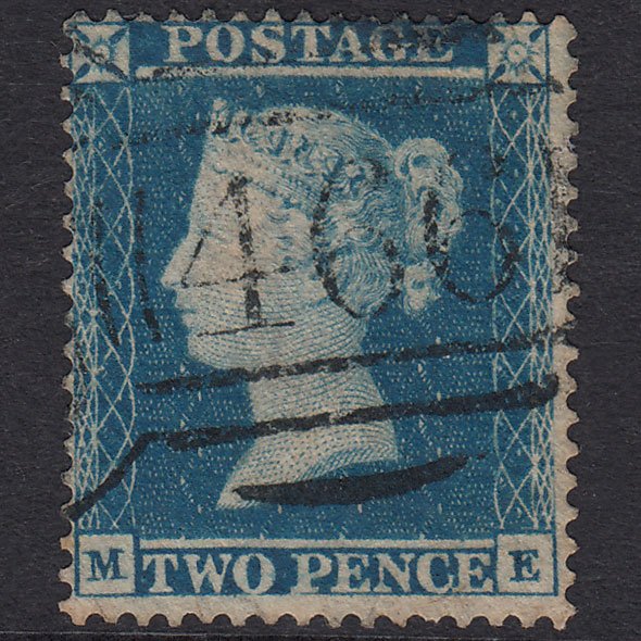 GB QV 1854 2d Deep Blue Plate 4 SG19-F1(1) ME FU Liverpool 466 Spoon