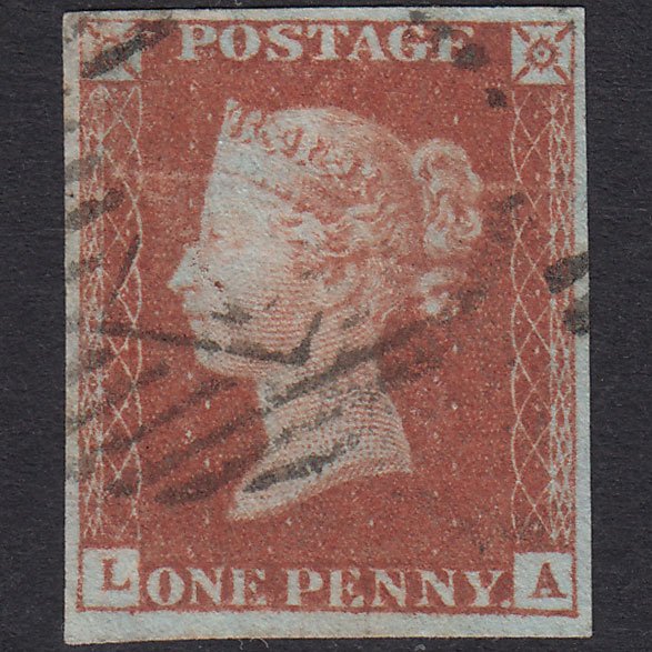 GB QV 1841 1d Red-Brown Plate 76 SG8-B1(1) LA GU 4M London IS Cancel