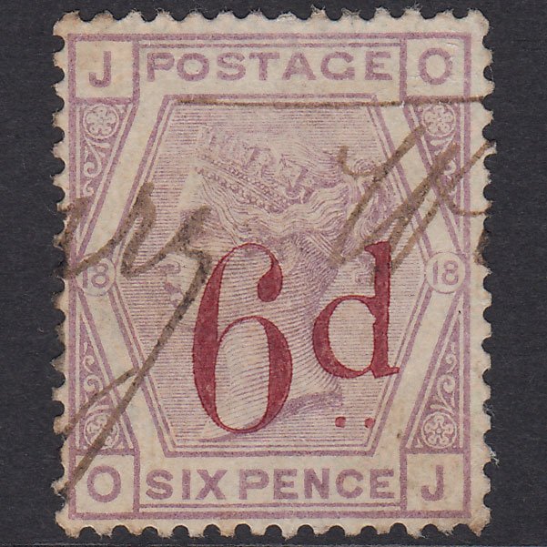 GB QV 1883 6d on 6d Lilac Plate 18 SG162-K8B OJ GU Manuscript Cancel