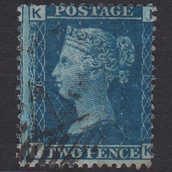 GB QV 1858 2d Blue Plate 8 SG45-G2 IK GU Light Cancel
