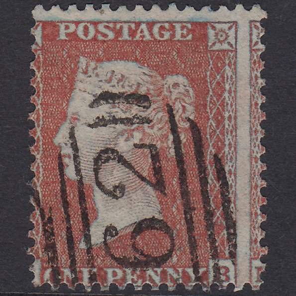 GB QV 1855 1d Red-Brown SGC6(1) Framed Reverse ?B VFU Cardiff 162 Misperf