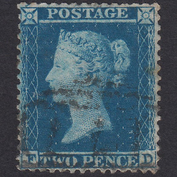 GB QV 1855 2d Blue Plate 5 SG34-F6(1) FD GU Cheltenham 177