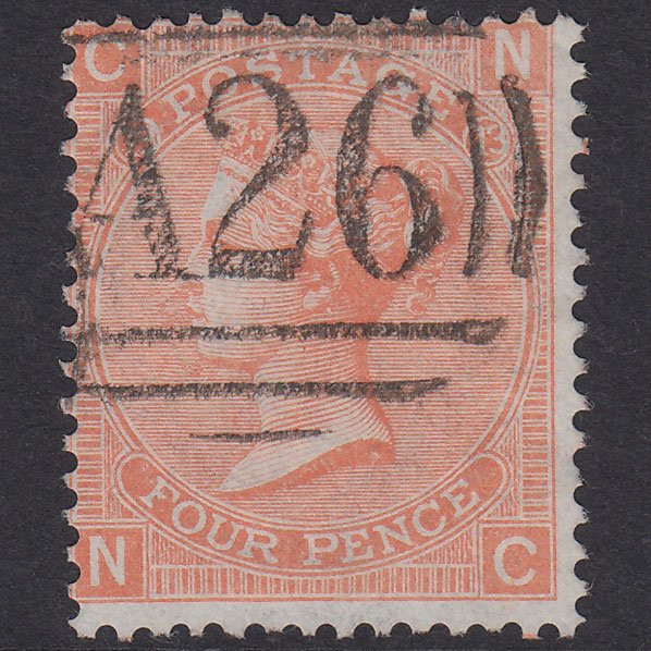 GB QV 1865 4d Dull Vermillion Plate 13 SG93-J54 NC FU Gibraltar A26 Z37