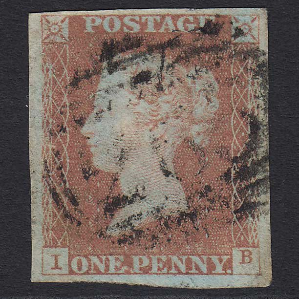 GB QV 1841 1d Red-brown (Plate 72) (SG8) 'IB' GU Dunmow (265) 4 Margins