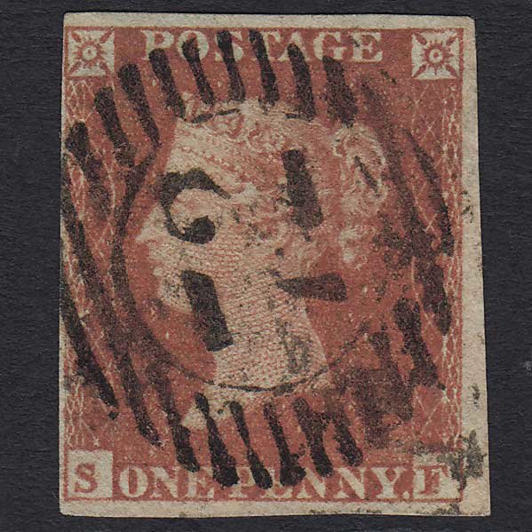GB QV 1841 1d Red-brown (Plate 157) (SG8) 'SF' FU 4 Margins London D&S 72