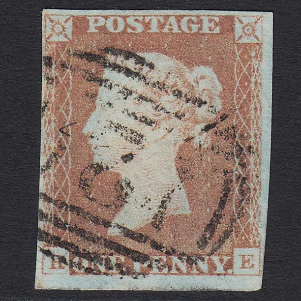 GB QV 1841 1d Red-brown (Plate 72) (SG8) 'RE' FU 4 Margins