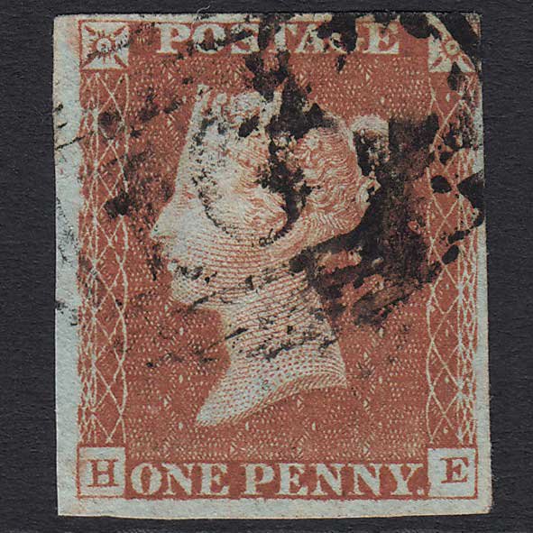 GB QV 1841 1d Red-brown (Plate 63) (SG8) 'HE' FU 4 Margins