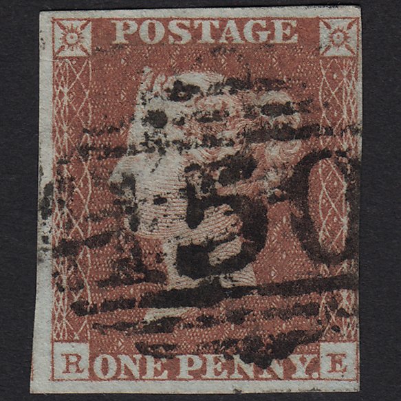 GB QV 1841 1d Red-brown (Plate 98) SG8-B1(1) RH FU Burnley 150 4 Margins