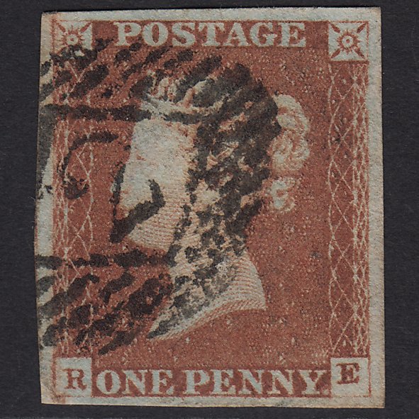 GB QV 1841 1d Red-brown (Plate 66) SG8-B1(1) RE FU 4 Margins London IS 2