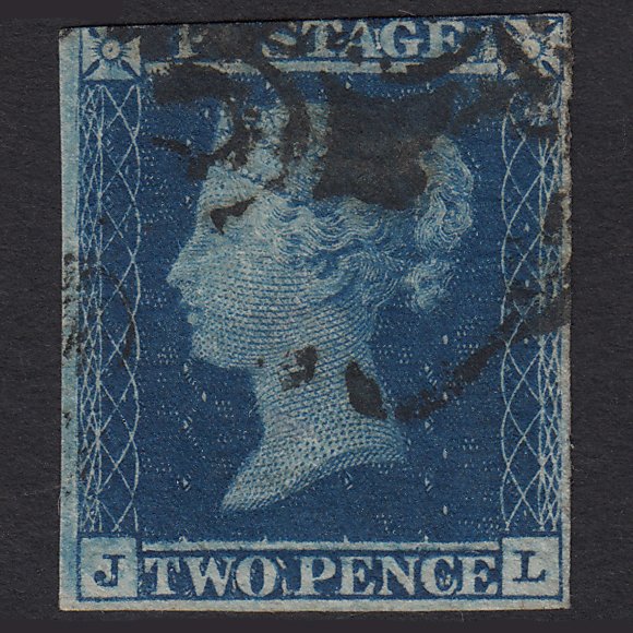 GB QV 1841 2d Blue (Plate 3) SG14-E1(2) JL PU Welshpool Maltese Cross Tear