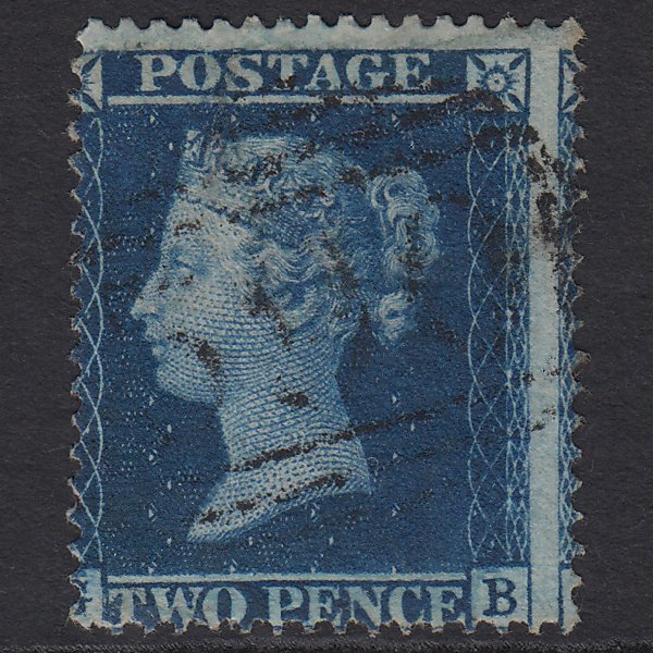 GB QV 1858 2d Blue (Plate 6) SG36a-f8 GB FU Light Cancel Large Misperf