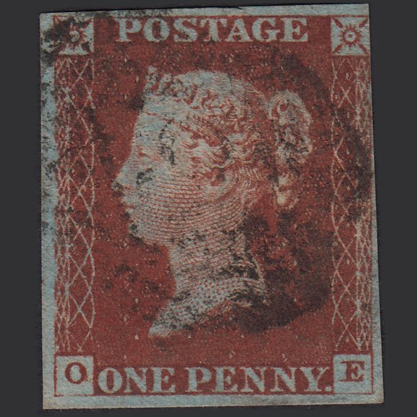 GB QV 1841 1d DP Red-brown (Plate 53) SG10-B1(4) OE GU 3m London IS Cancel