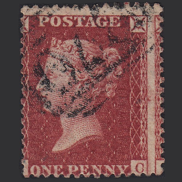 GB QV 1857 1d Deep Rose-red SG41-C10(4) ?c FU Large Misperf