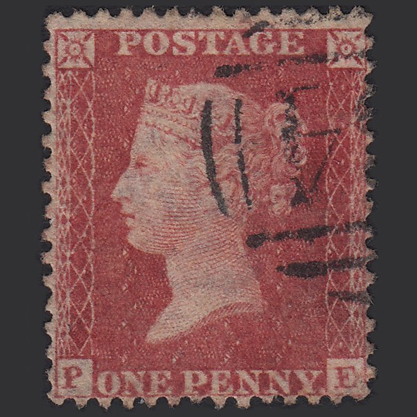 GB QV 1857 1d Rose-red (Plate 58) SG40-C10(1) PE FU Light Cancel